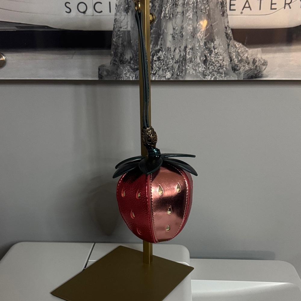 Kurt Geiger Strawberry Bag Charm in Red and Gold